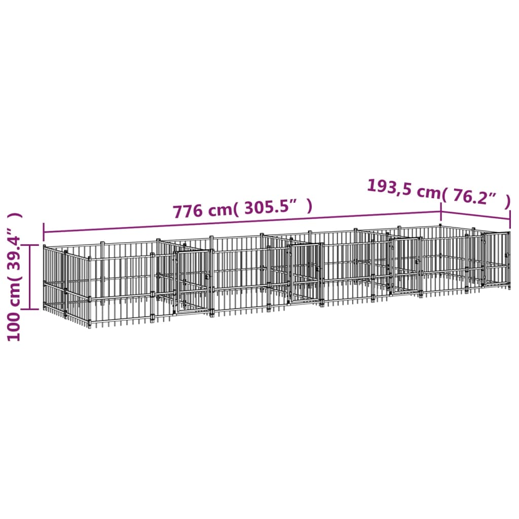 Outdoor Dog Kennel Steel 15.02 mÂ²