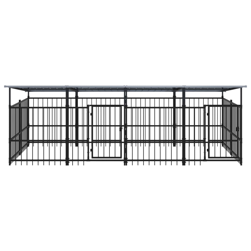 Outdoor Dog Kennel with Roof Steel 7.51 mÂ²