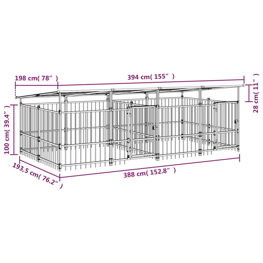 Outdoor Dog Kennel with Roof Steel 7.51 mÂ²