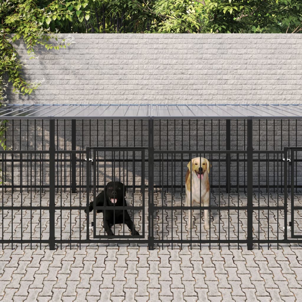 Outdoor Dog Kennel with Roof Steel 7.51 mÂ²