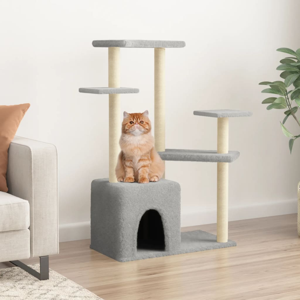 Cat Tree with Sisal Scratching Posts Light Grey 107.5 cm