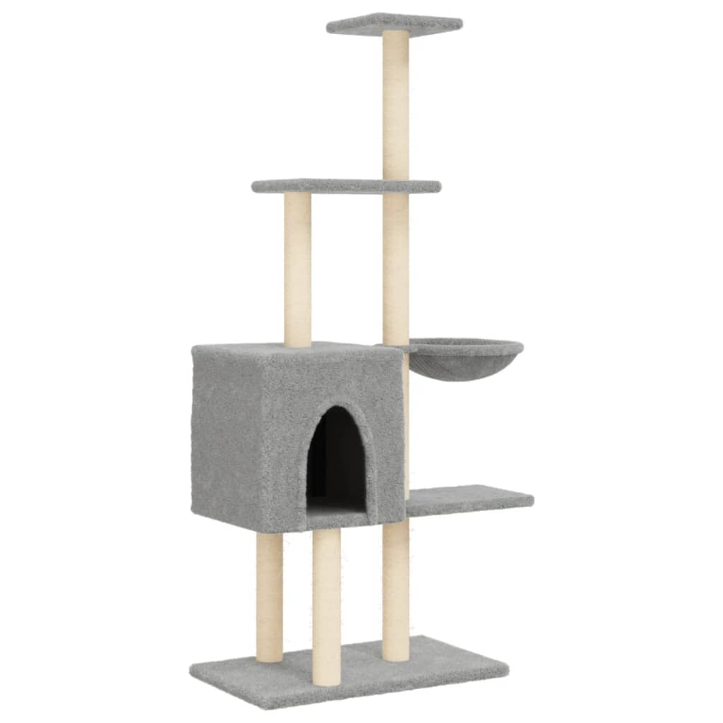 Cat Tree with Sisal Scratching Posts Light Grey 145 cm