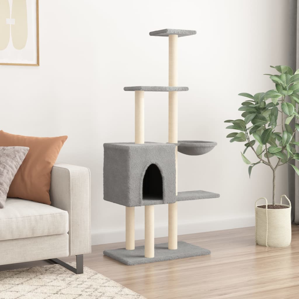 Cat Tree with Sisal Scratching Posts Light Grey 145 cm