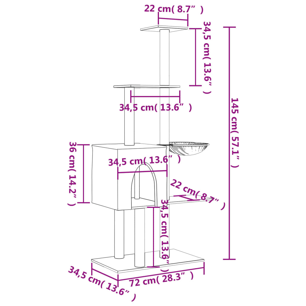 Cat Tree with Sisal Scratching Posts Light Grey 145 cm