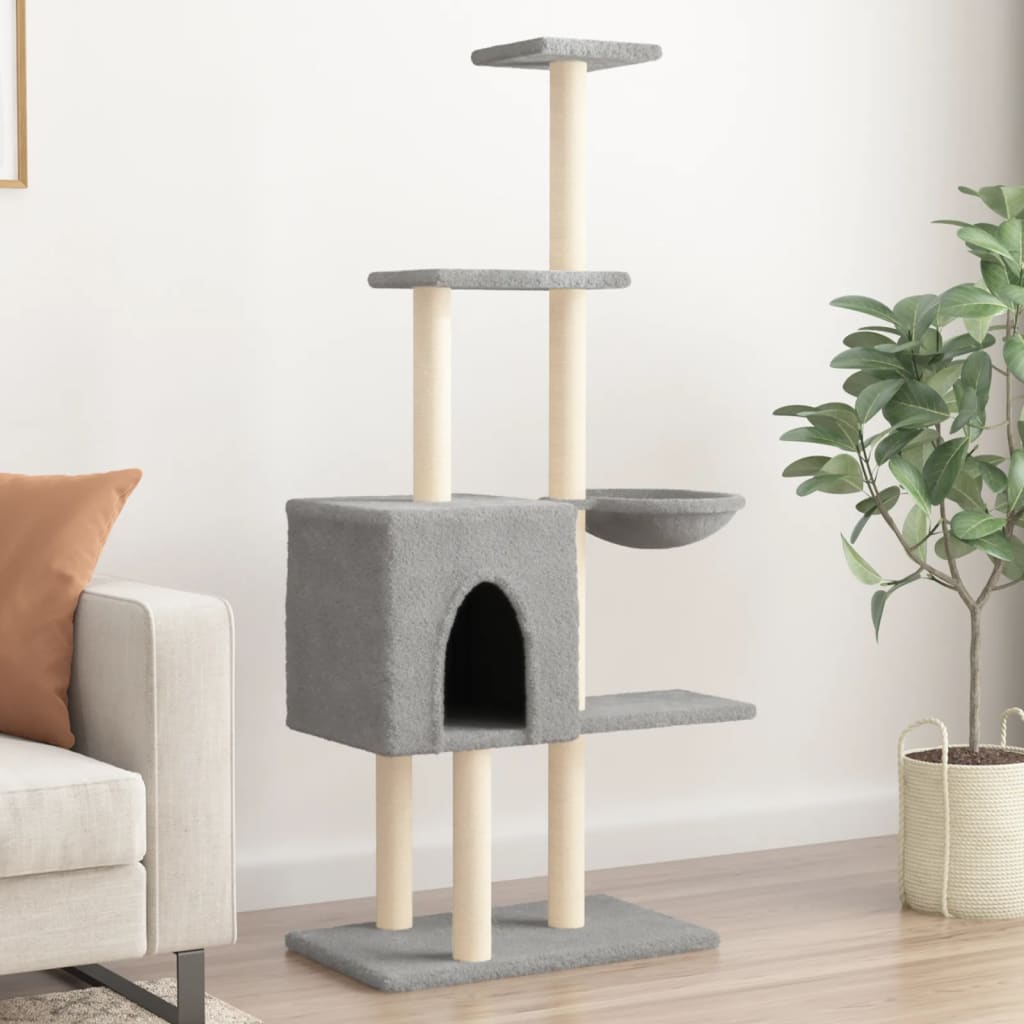 Cat Tree with Sisal Scratching Posts Light Grey 145 cm