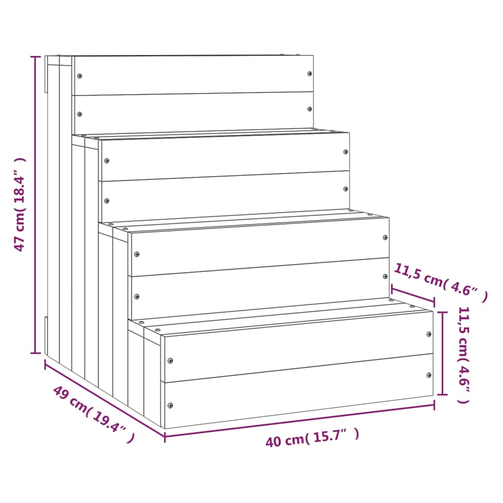 Pet Stair Grey 40x49x47cm Solid Wood Pine