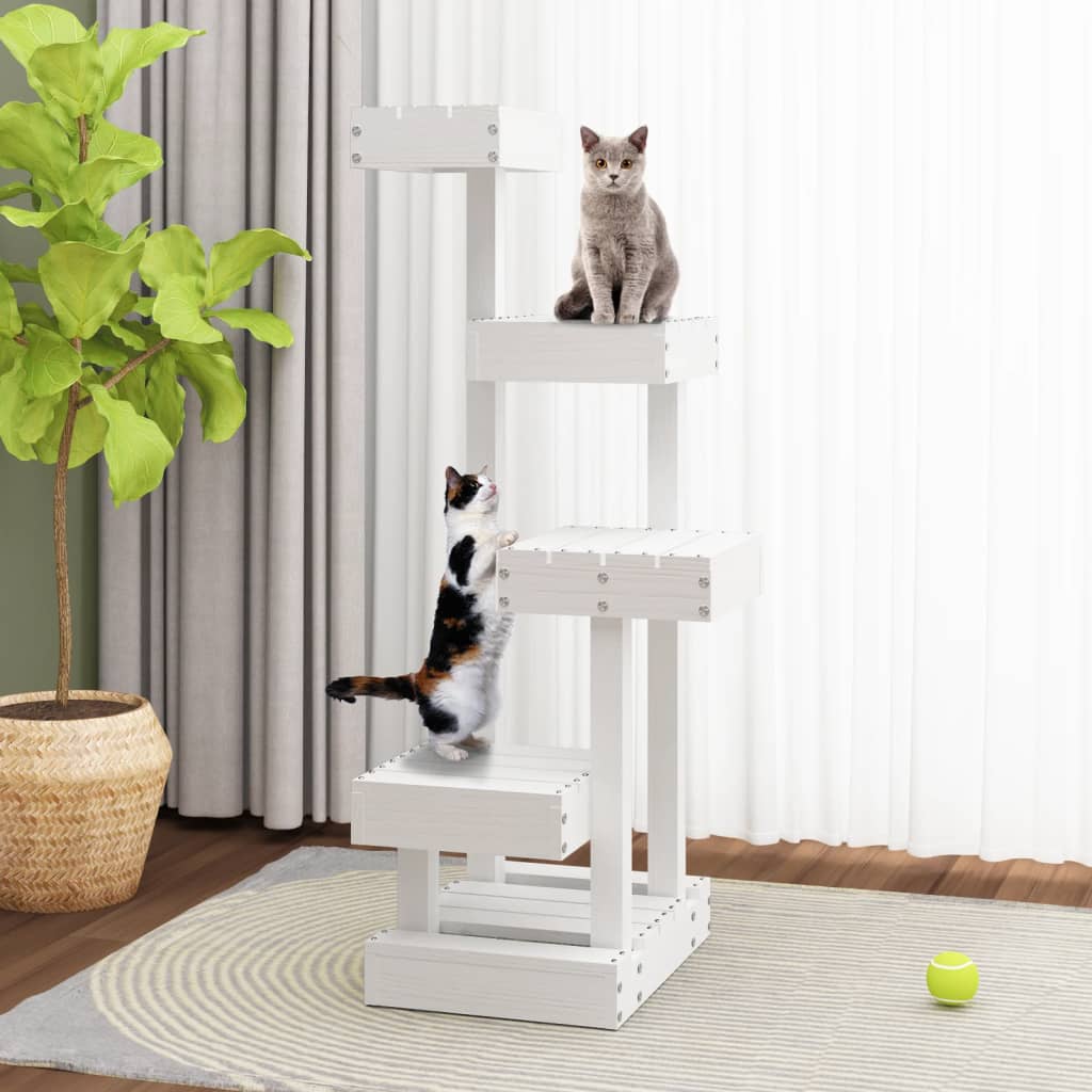 Cat Tree White 45.5x49x103 cm Solid Wood Pine