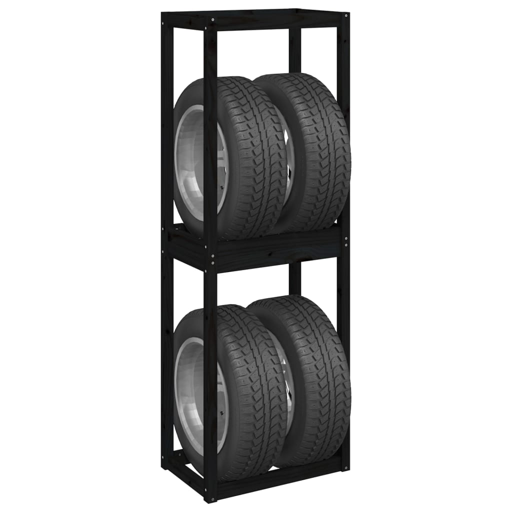 Tire Rack Black 63x40x180 cm Solid Wood Pine