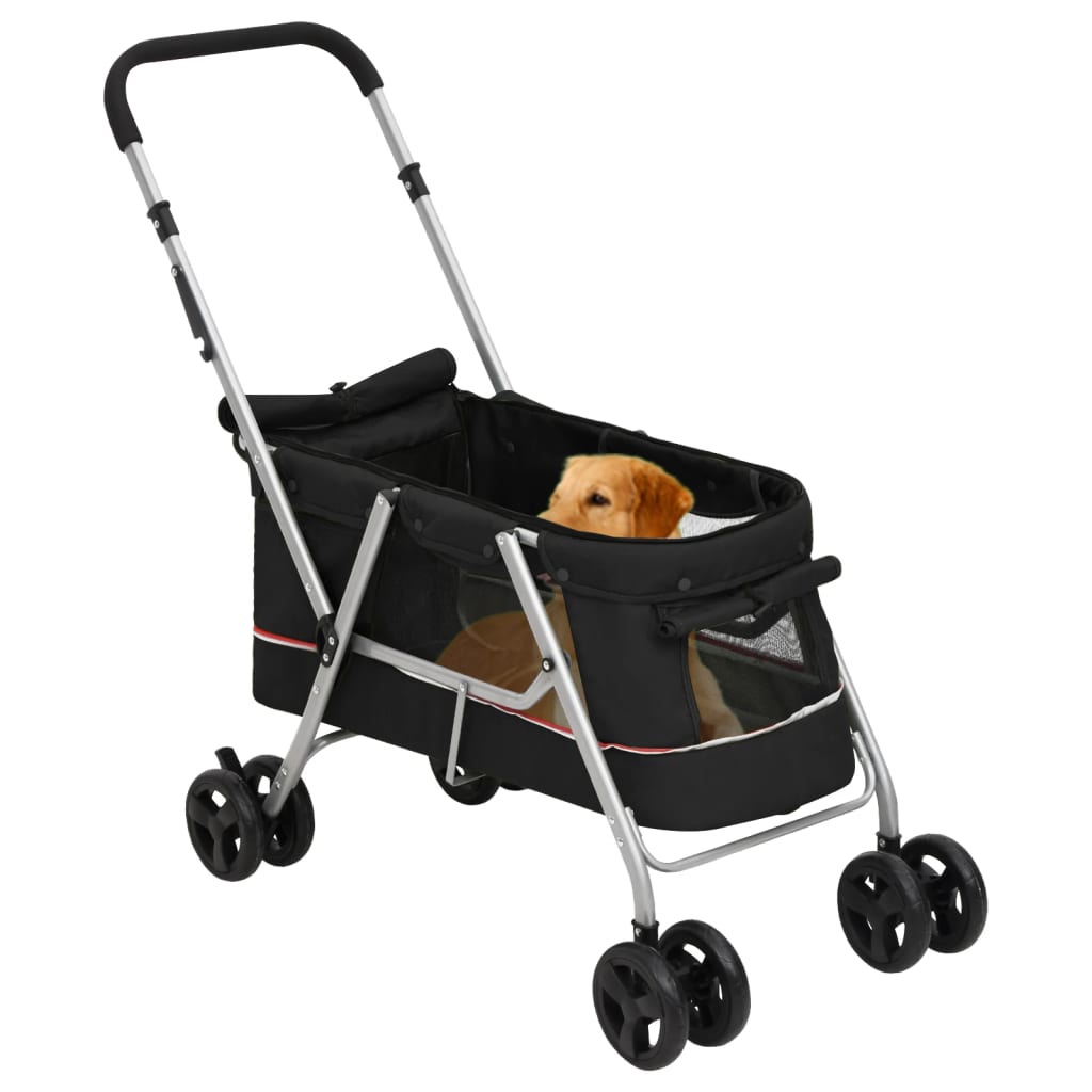 Folding Dog Stroller Black 100x49x96 cm Linen Fabric