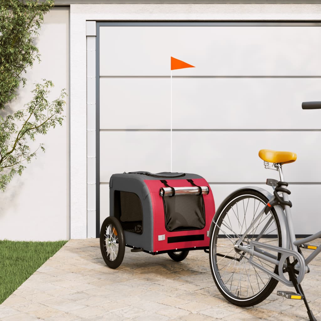 Pet Bike Trailer Red and Grey Oxford Fabric and Iron