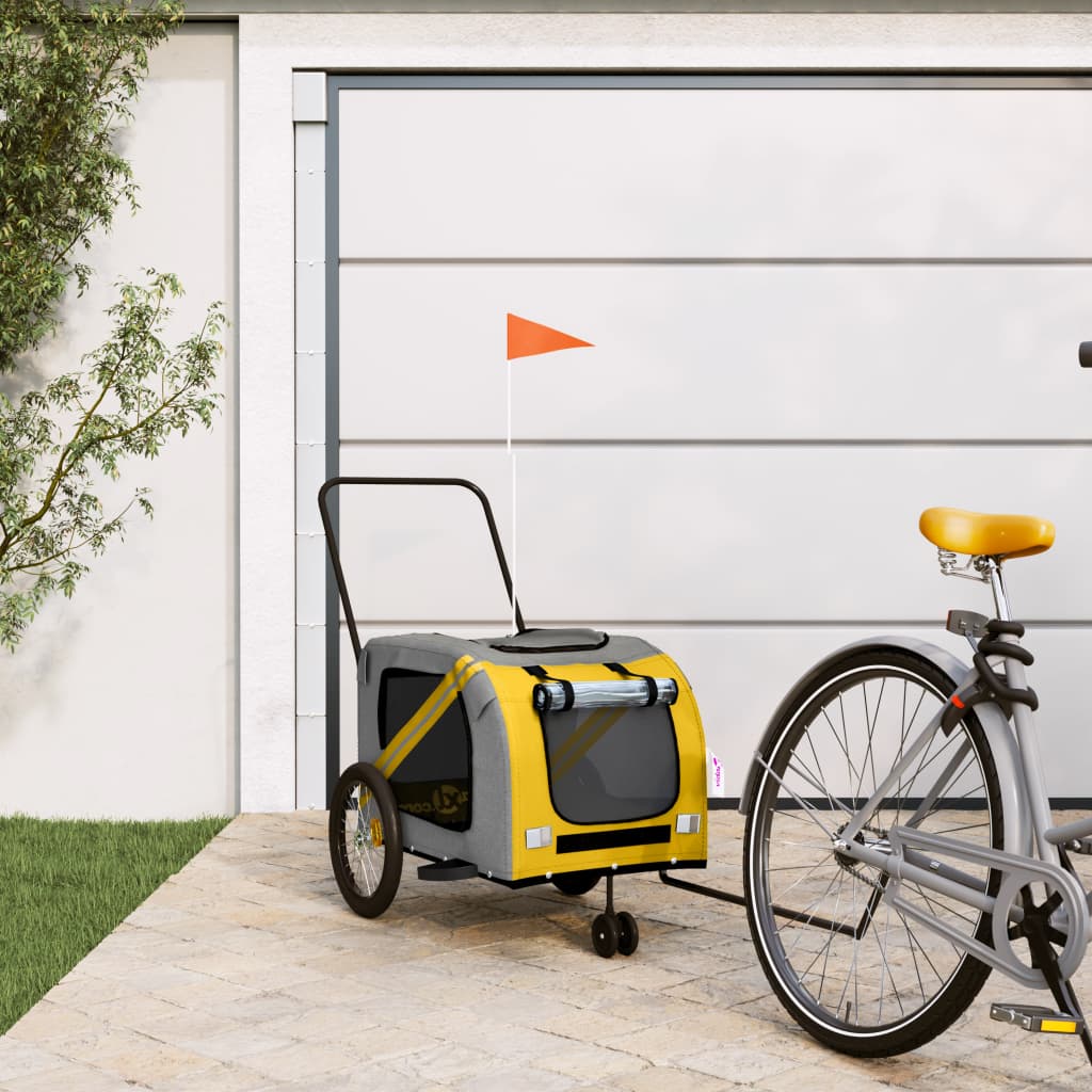 Pet Bike Trailer Yellow and Grey Oxford Fabric and Iron