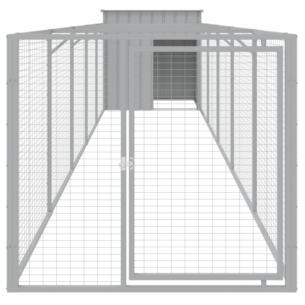 Dog House with Run Light Grey 110x609x110 cm Galvanised Steel