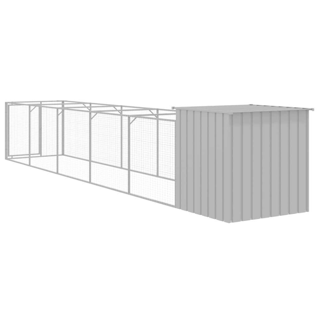 Dog House with Run Light Grey 110x609x110 cm Galvanised Steel