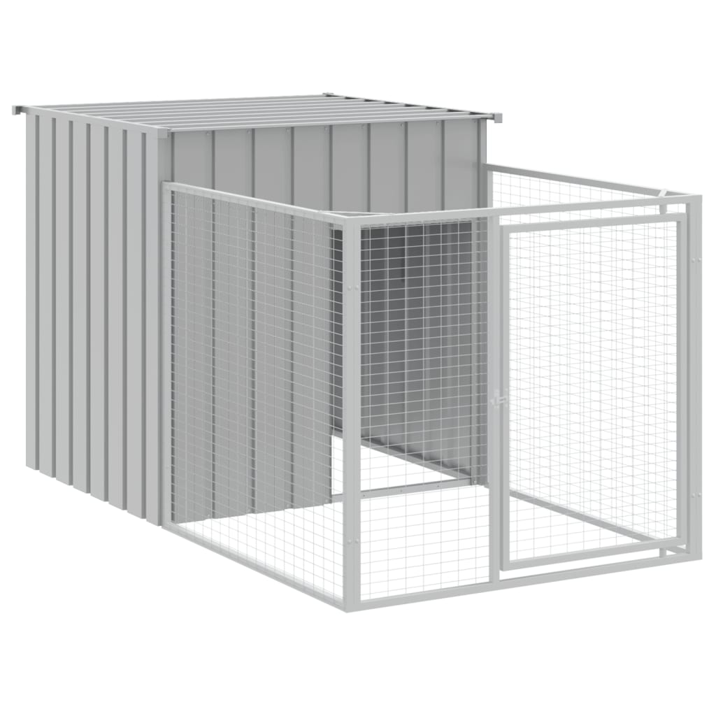 Dog House with Run Light Grey 110x1017x110 cm Galvanised Steel