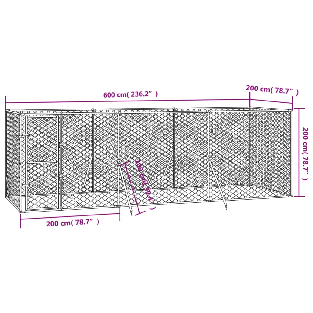 Outdoor Dog Kennel Silver 6x2x2 m Galvanised Steel