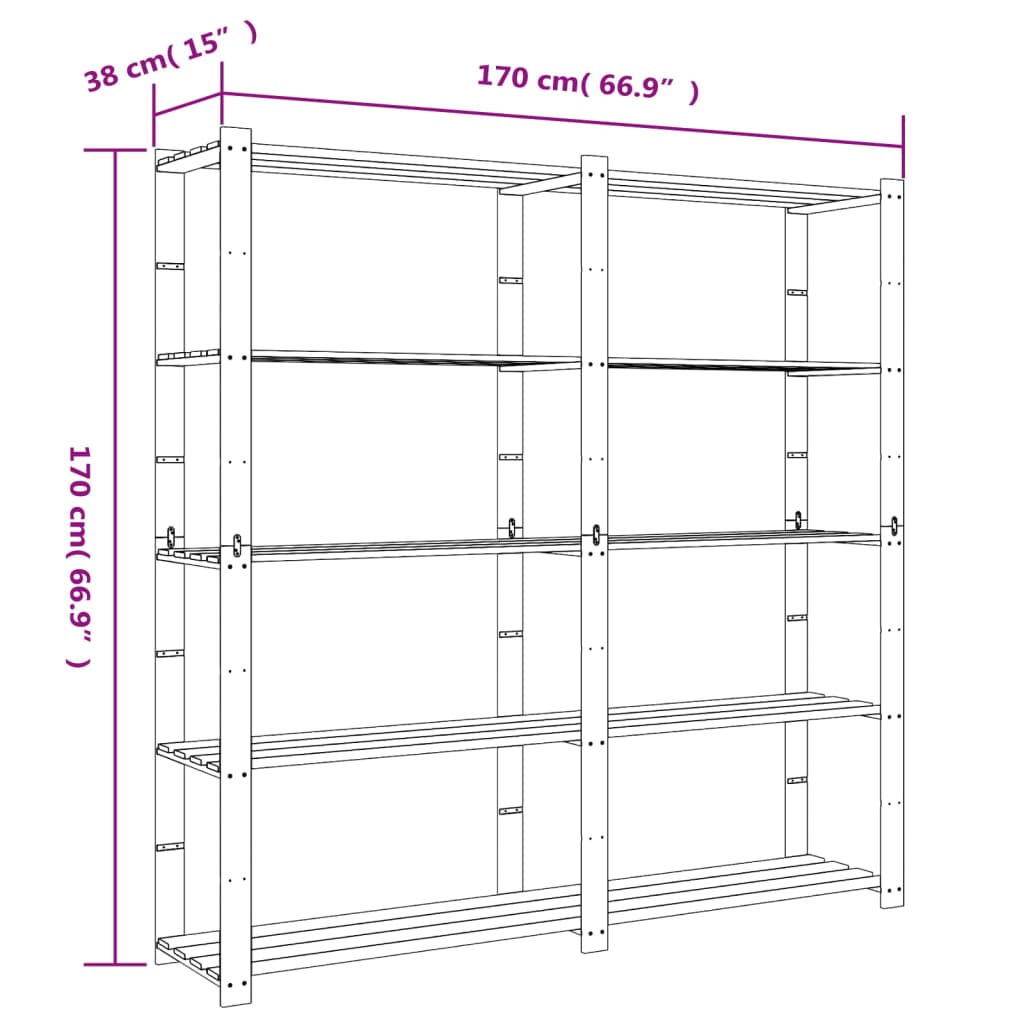 5-Tier Storage Rack Black 170x38x170 cm Solid Wood Pine