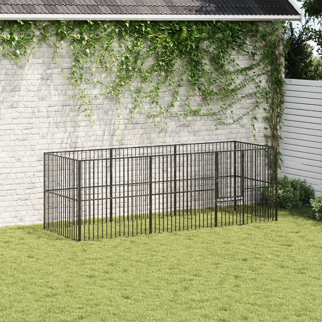 Dog Playpen 8 Panels Black Galvanised Steel