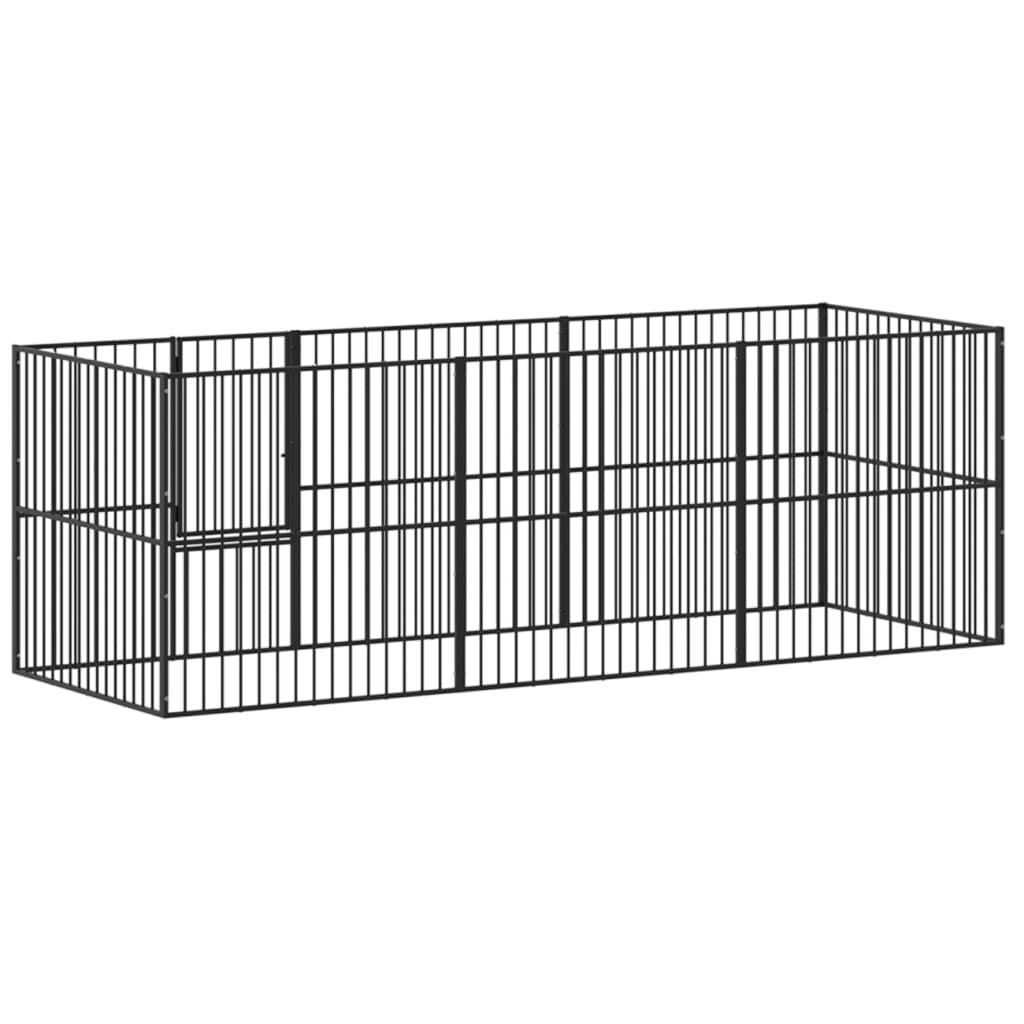 Dog Playpen 8 Panels Black Galvanised Steel