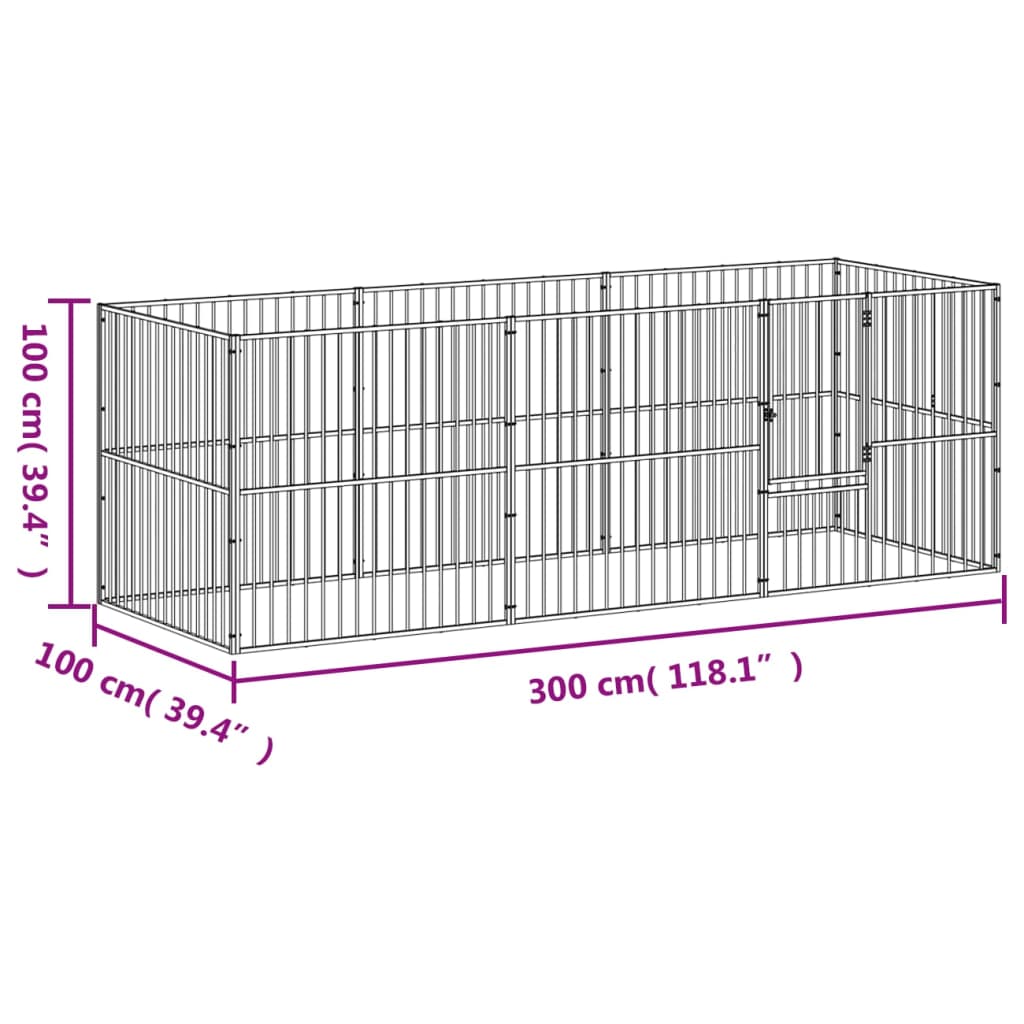 Dog Playpen 8 Panels Black Galvanised Steel