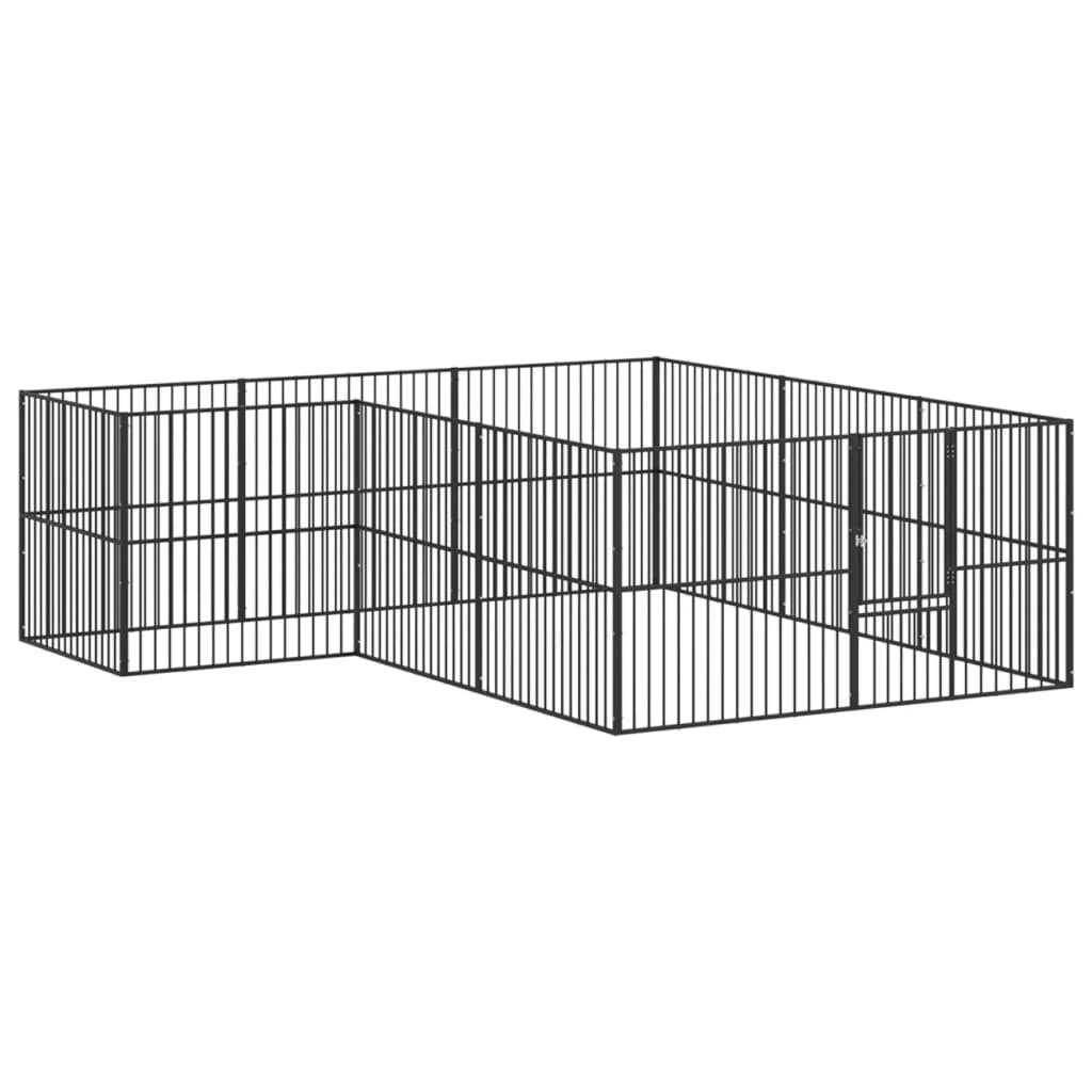 Dog Playpen 12 Panels Black Galvanised Steel