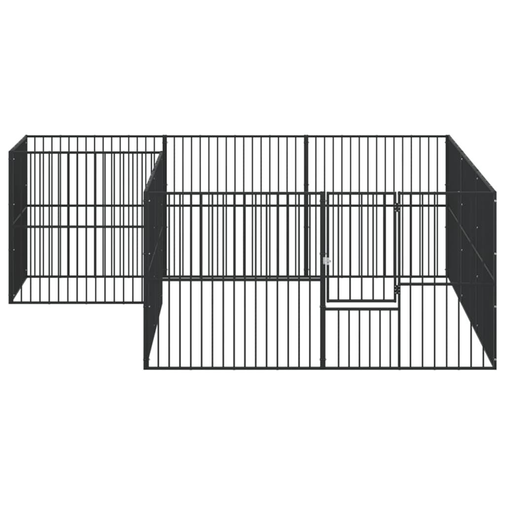 Dog Playpen 12 Panels Black Galvanised Steel