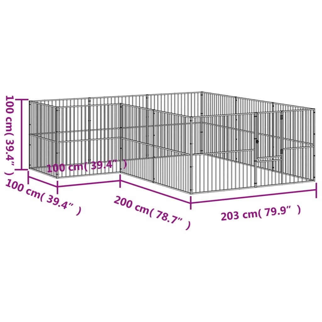 Dog Playpen 12 Panels Black Galvanised Steel