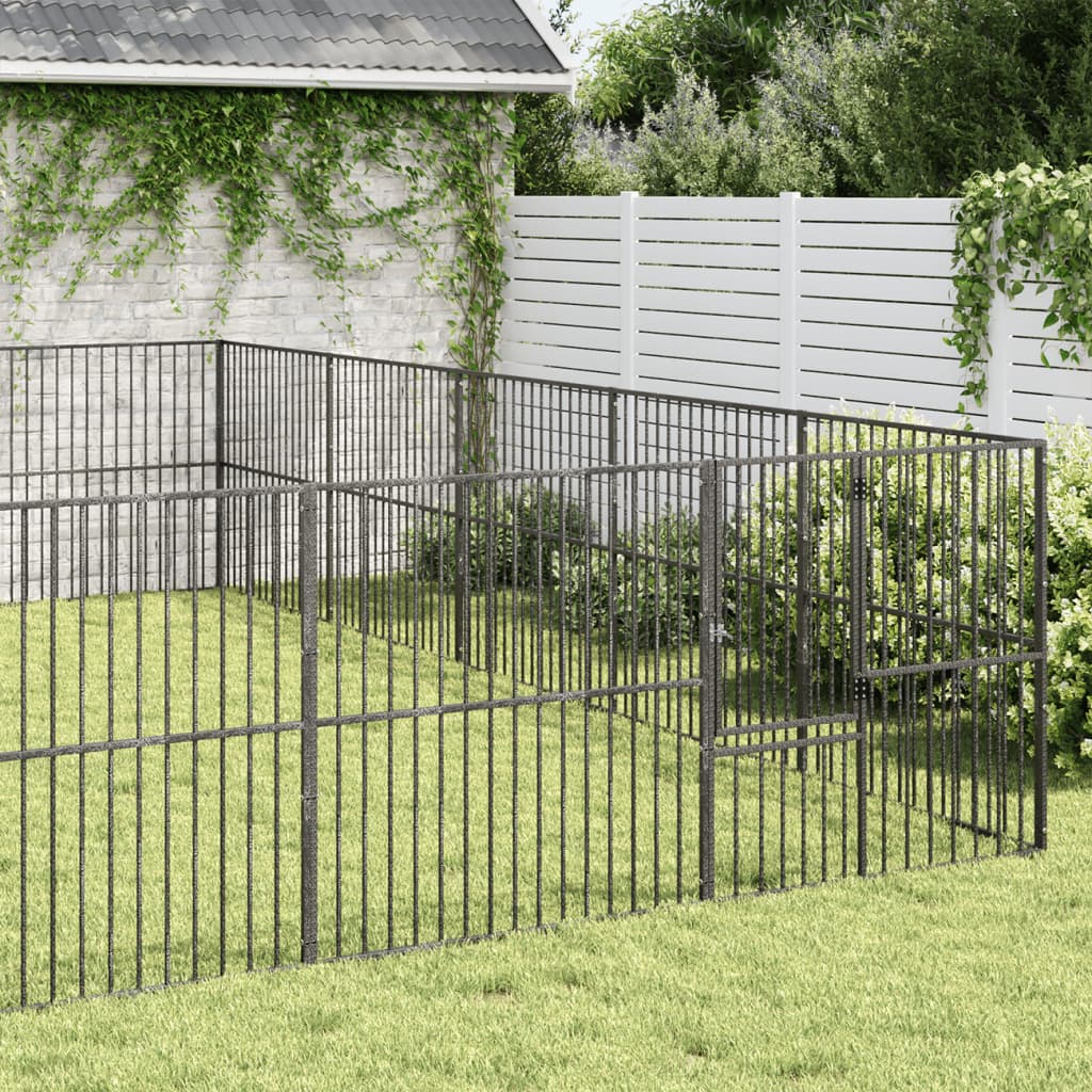 Dog Playpen 20 Panels Black Galvanised Steel