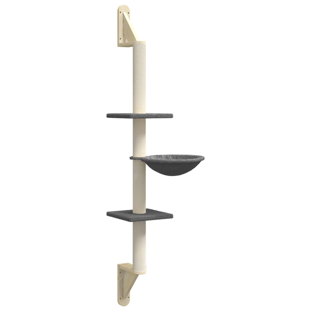 Wall-mounted Cat Tree with Scratching Post Dark Grey 142.5 cm