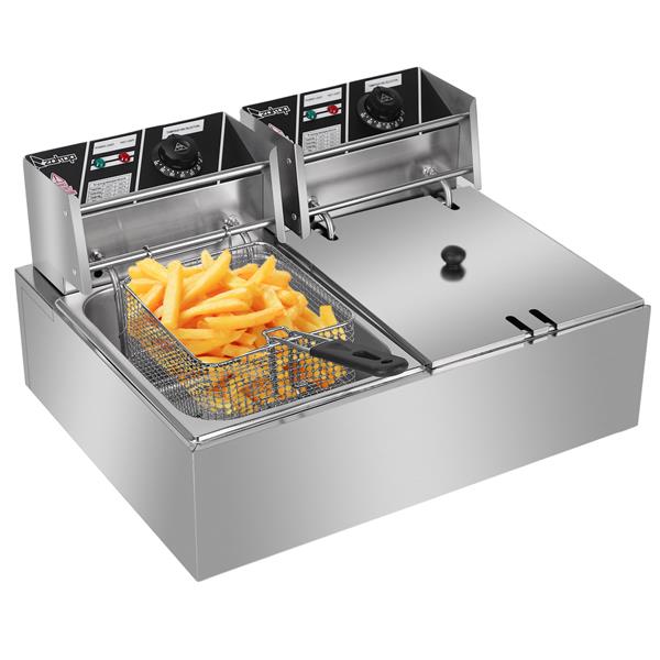 2500W 220-240V 12.7QT/12L Stainless Steel Double Cylinder Electric Fryer UK Plug