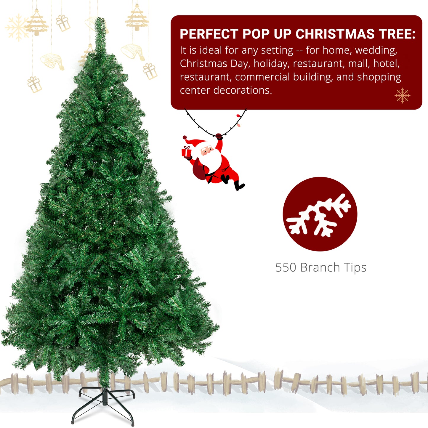 6ft 550 Branch Christmas Tree - Green