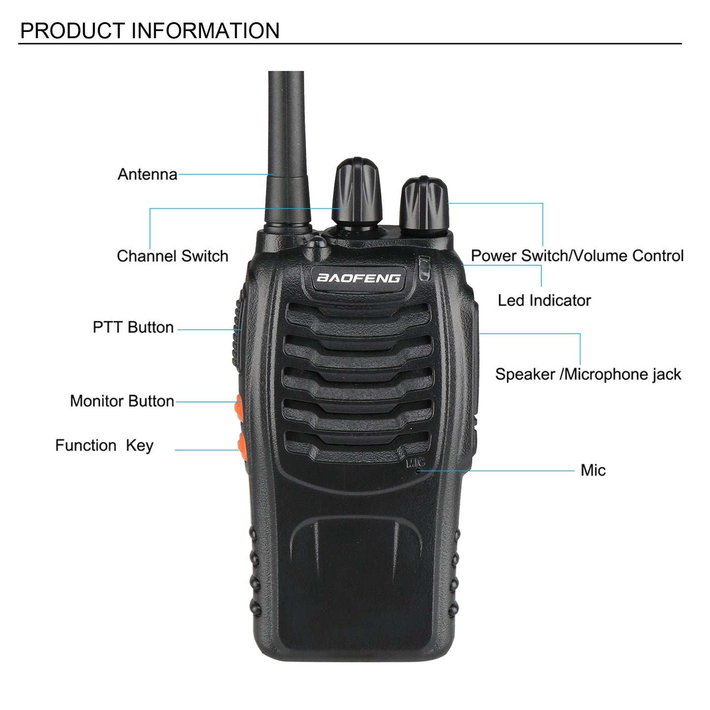 BF-88E 1500mAh Ultra-long Standby Walkie-talkie EU Standard Black - Dual Pack