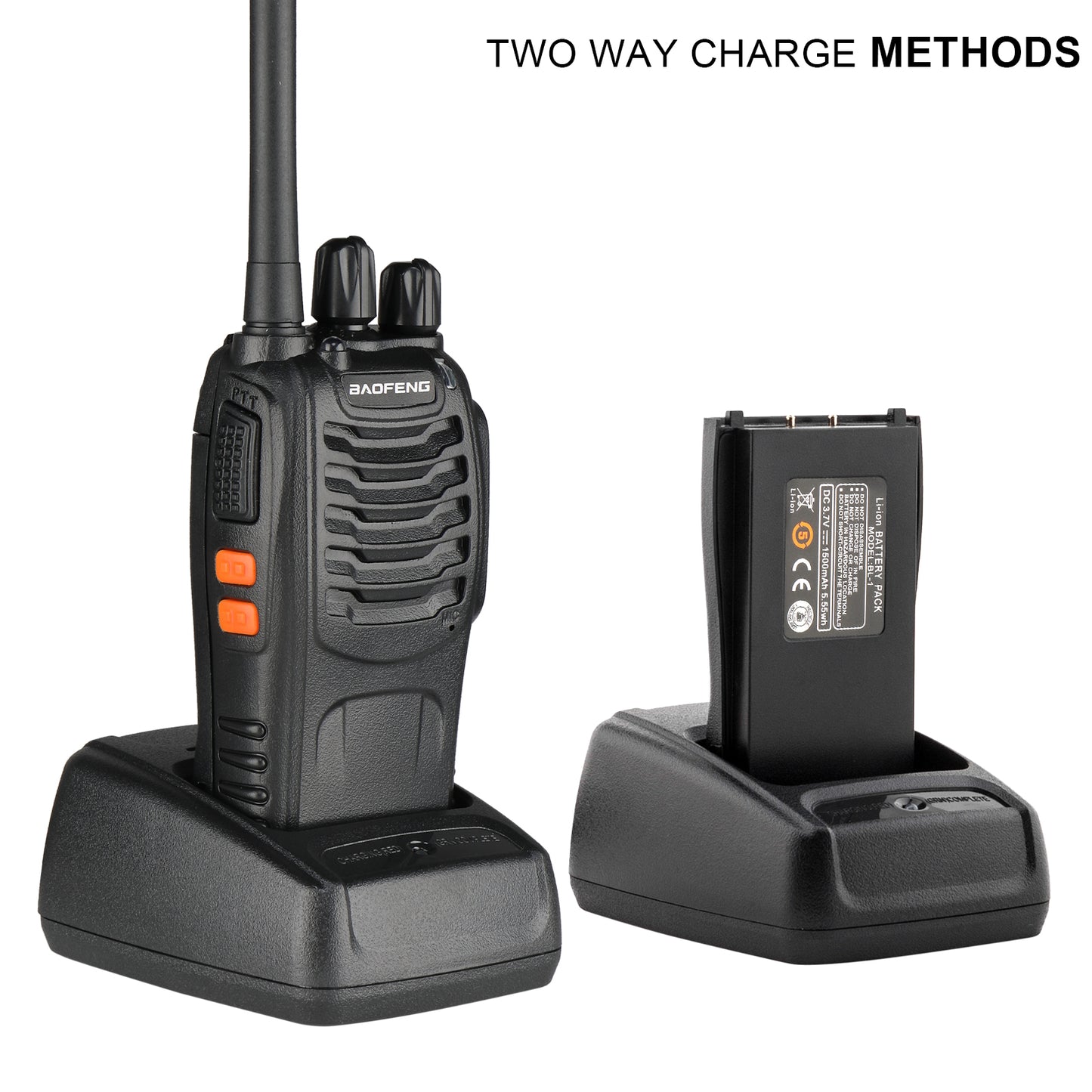 BF-88E 1500mAh Ultra-long Standby Walkie-talkie EU Standard Black - Dual Pack