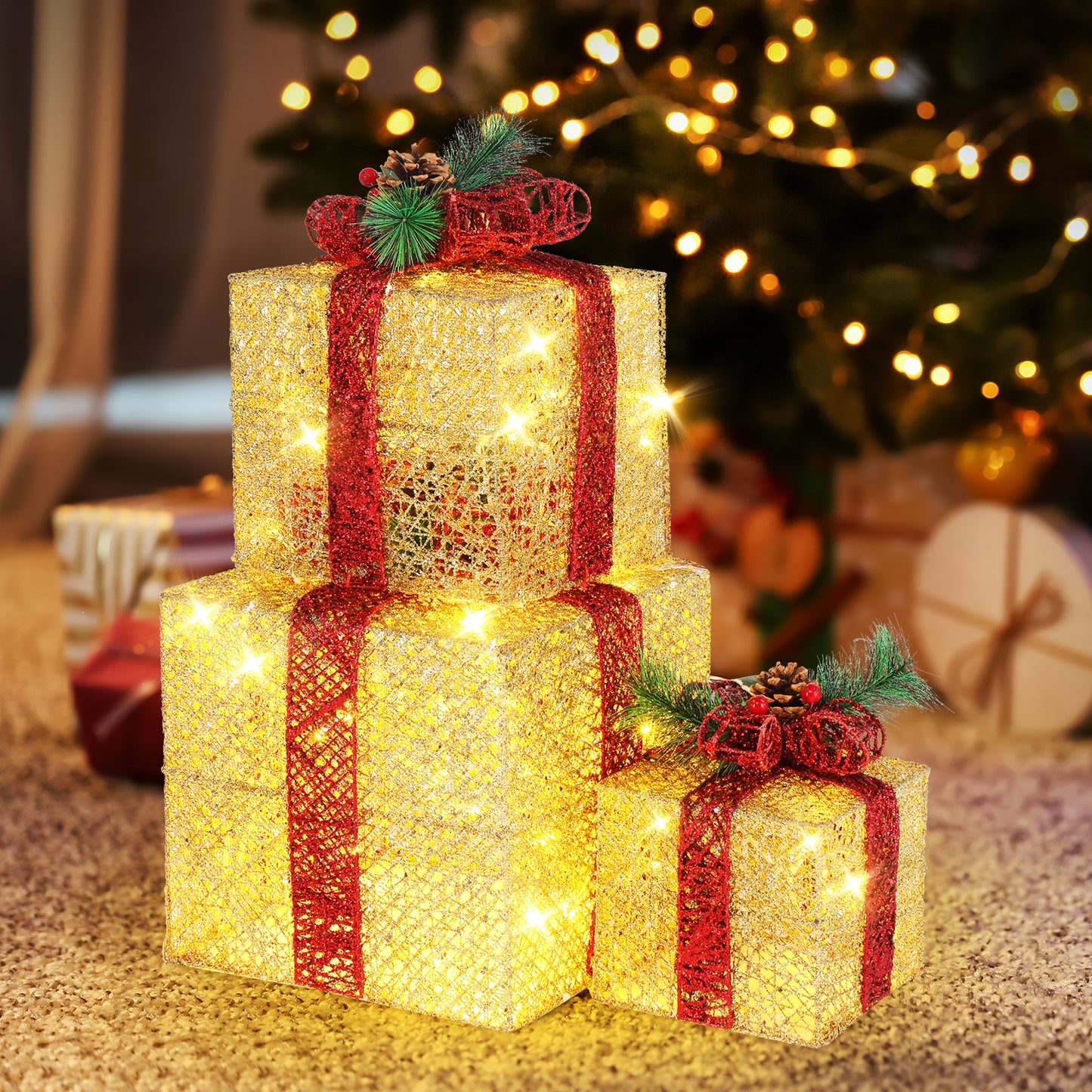 3pcs 10 Inch-8 Inch-6 Inch Golden Gift Box