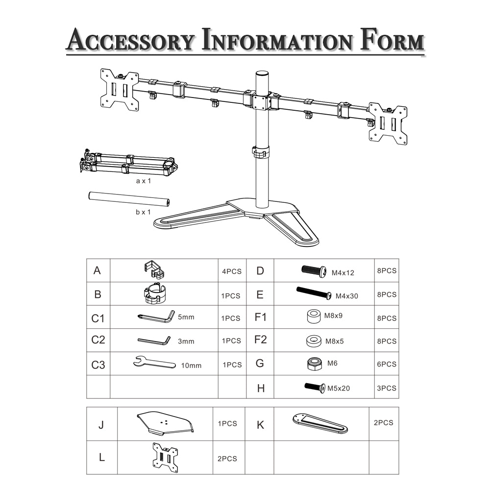 13-27 Inch Double Pendulum Large Base TV Stand TSDS-01 Bearing 8Kg/Vese100*100/90° tilt/360° rotation/height adjustment 100-400mm