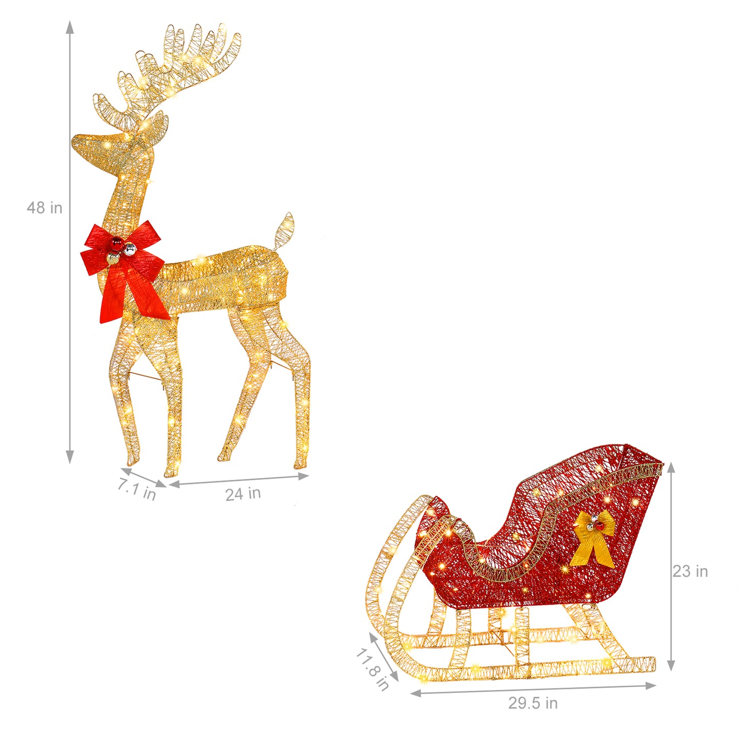 4ft Reindeer and Sleigh Light Up Family Outdoor Gold