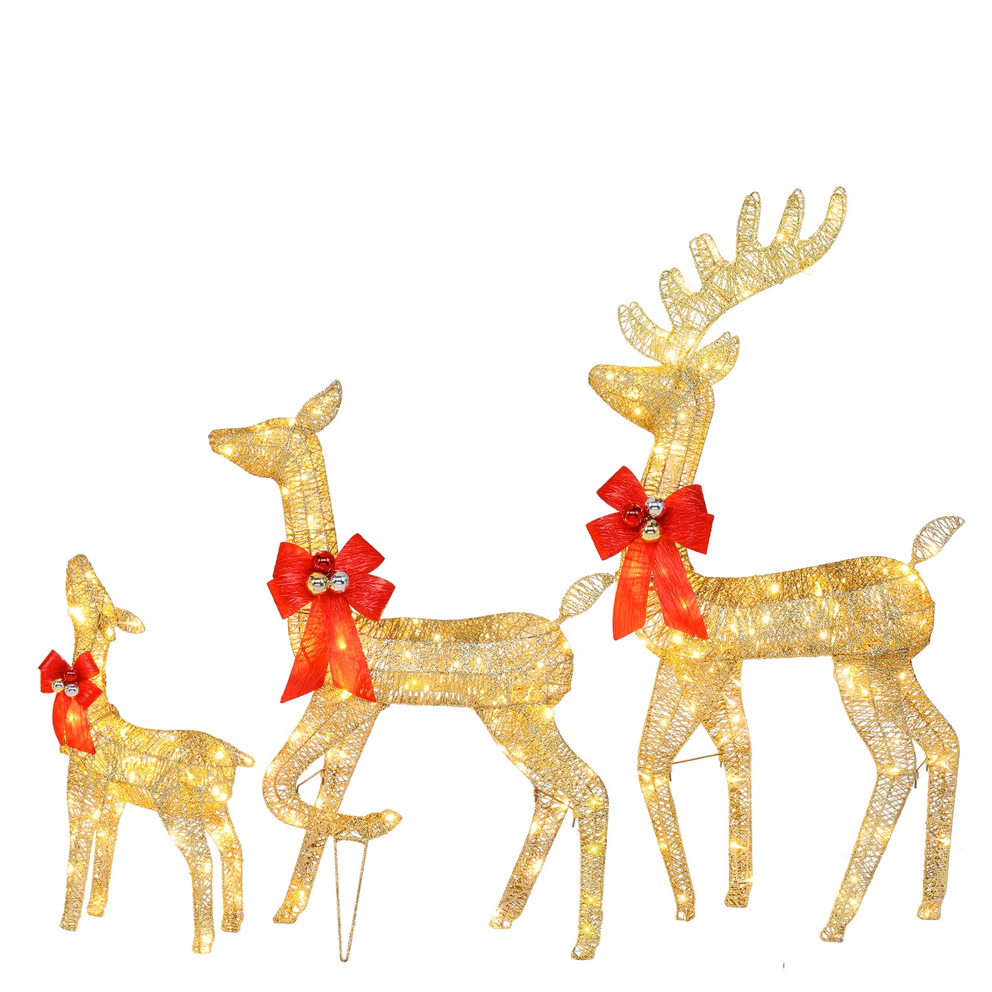 3pcs Reindeer Light Up Family Outdoor Gold