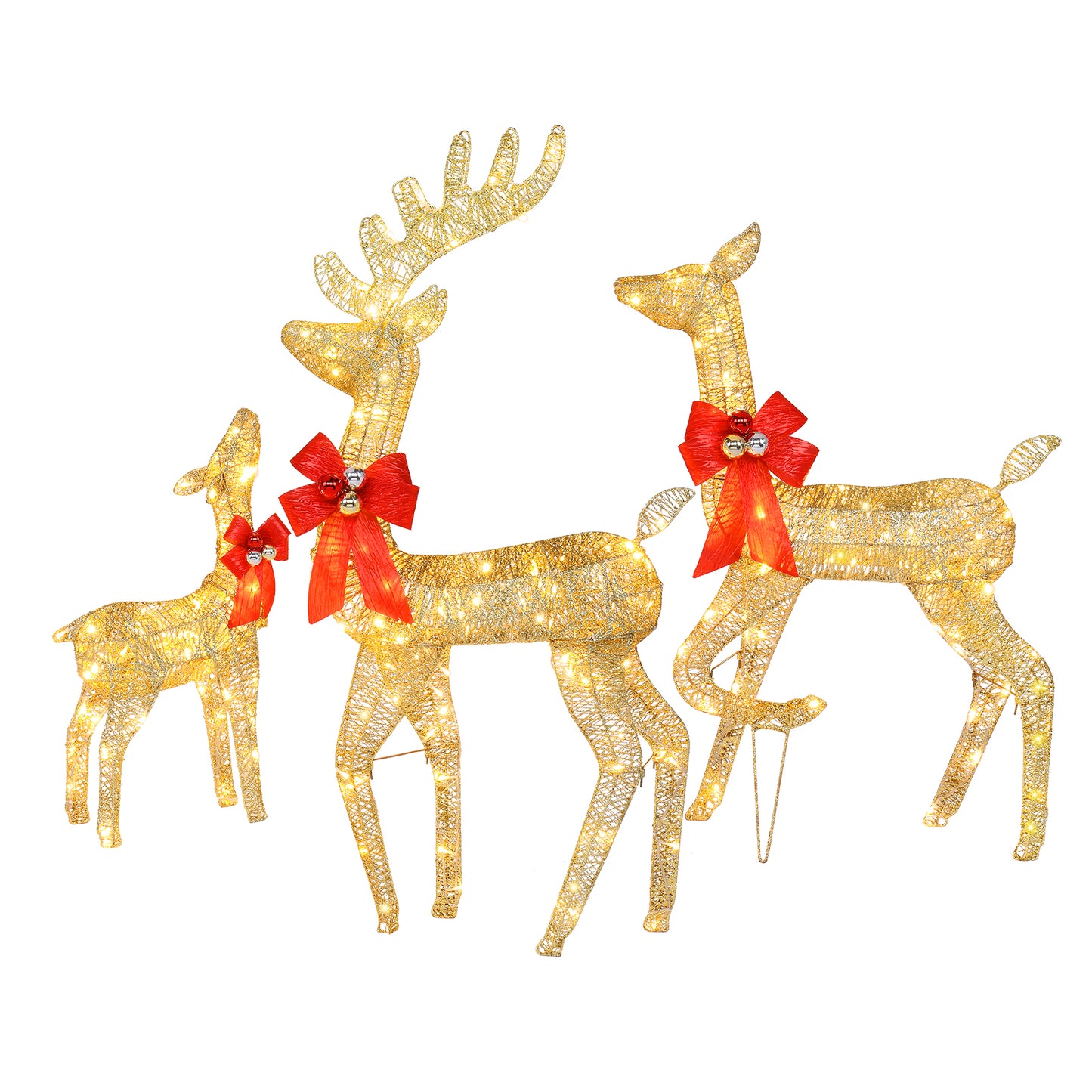 3pcs Reindeer Light Up Family Outdoor Gold