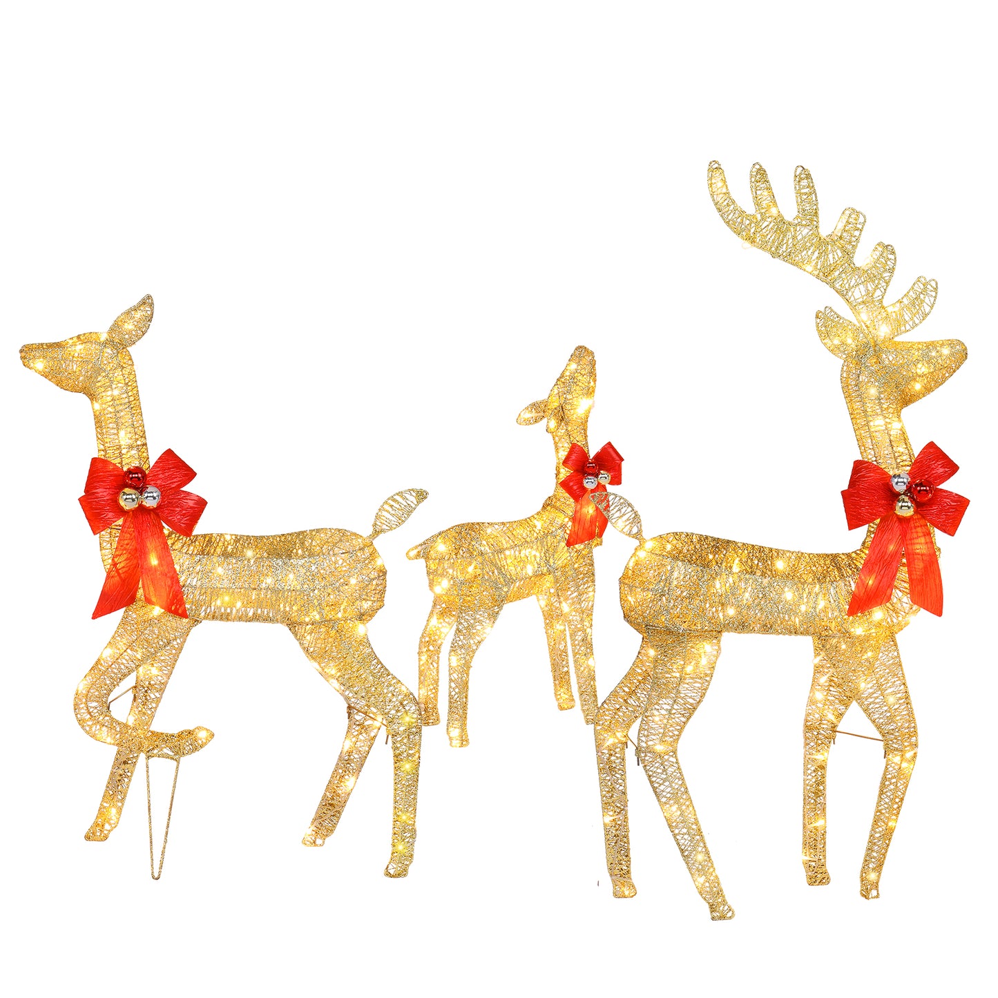 3pcs Reindeer Light Up Family Outdoor Gold