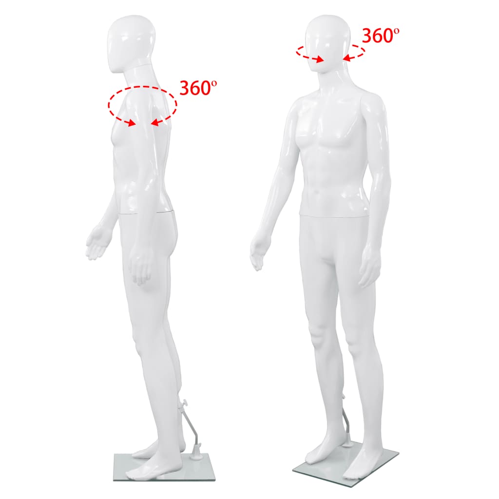 Full Body Male Mannequin with Glass Base Glossy White 185 cm
