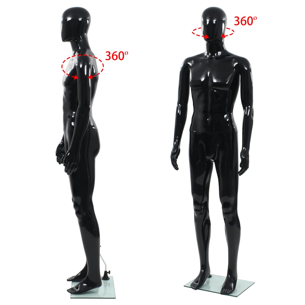 Full Body Male Mannequin with Glass Base Glossy Black 185 cm