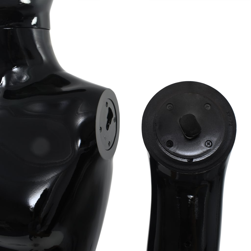 Full Body Male Mannequin with Glass Base Glossy Black 185 cm
