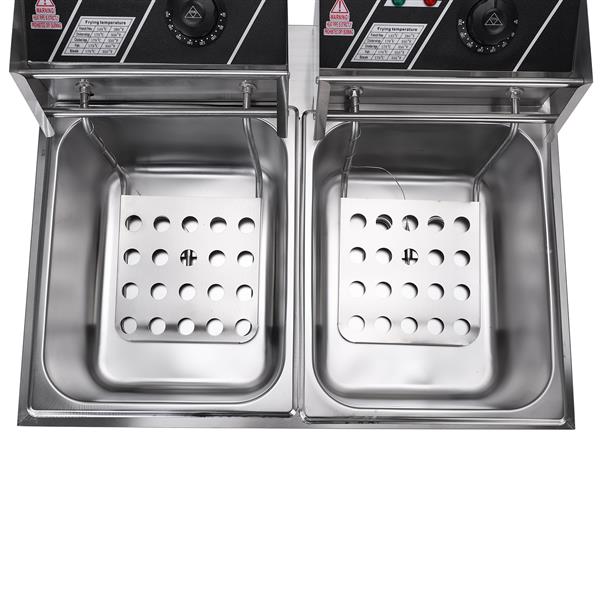 2500W 220-240V 12.7QT/12L Stainless Steel Double Cylinder Electric Fryer UK Plug