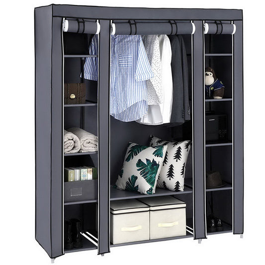 Pop Up Fabric Wardrobe 12 compartment - Grey