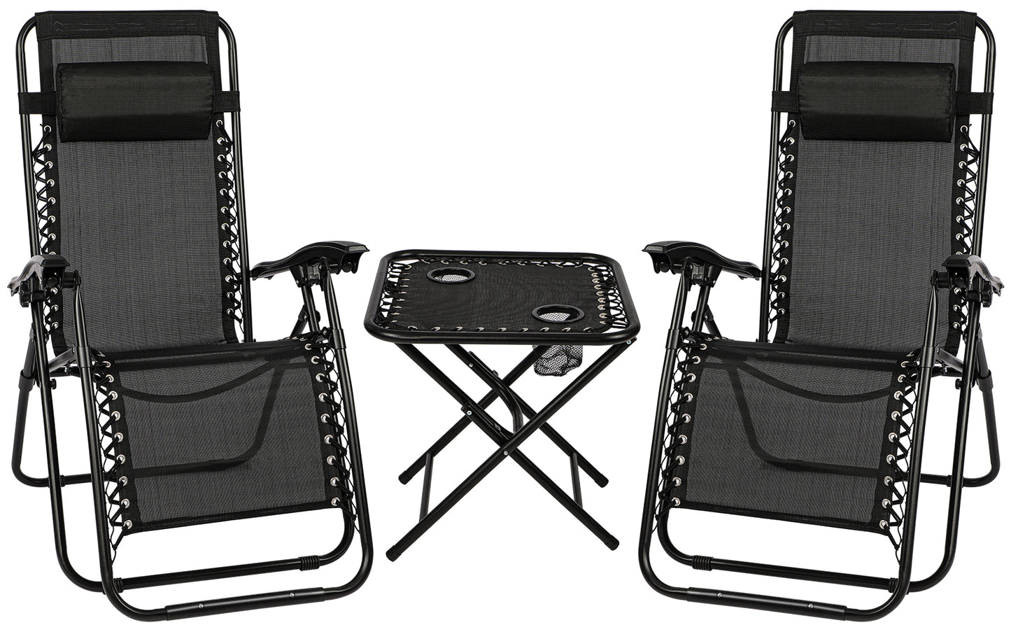 2 x Anti Gravity Chairs & Side Table - Black
