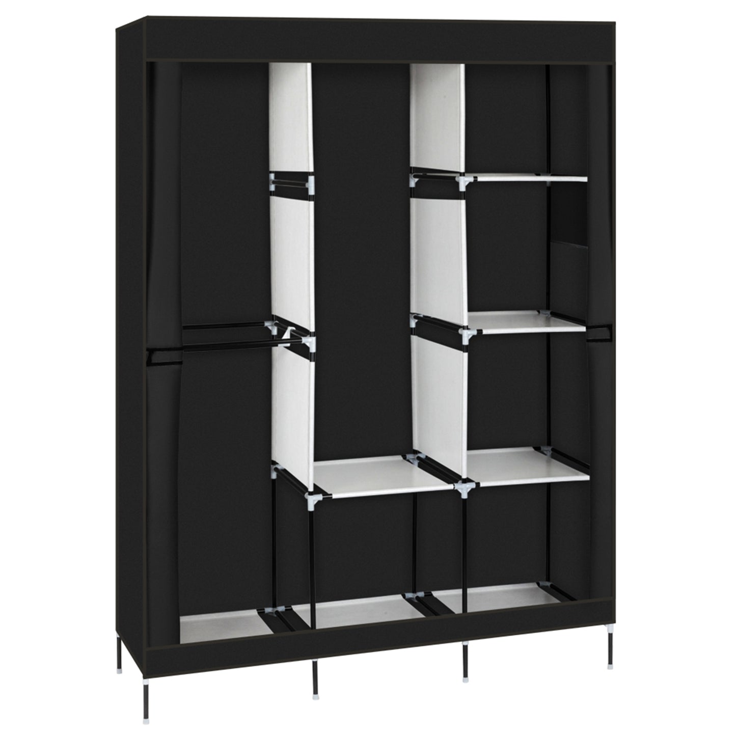 4 Layer 8 Compartment Fabric Wardrobe - Black