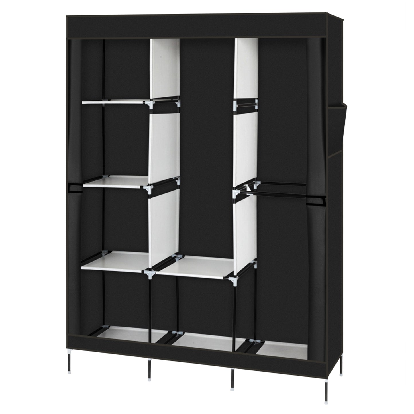 4 Layer 8 Compartment Fabric Wardrobe - Black