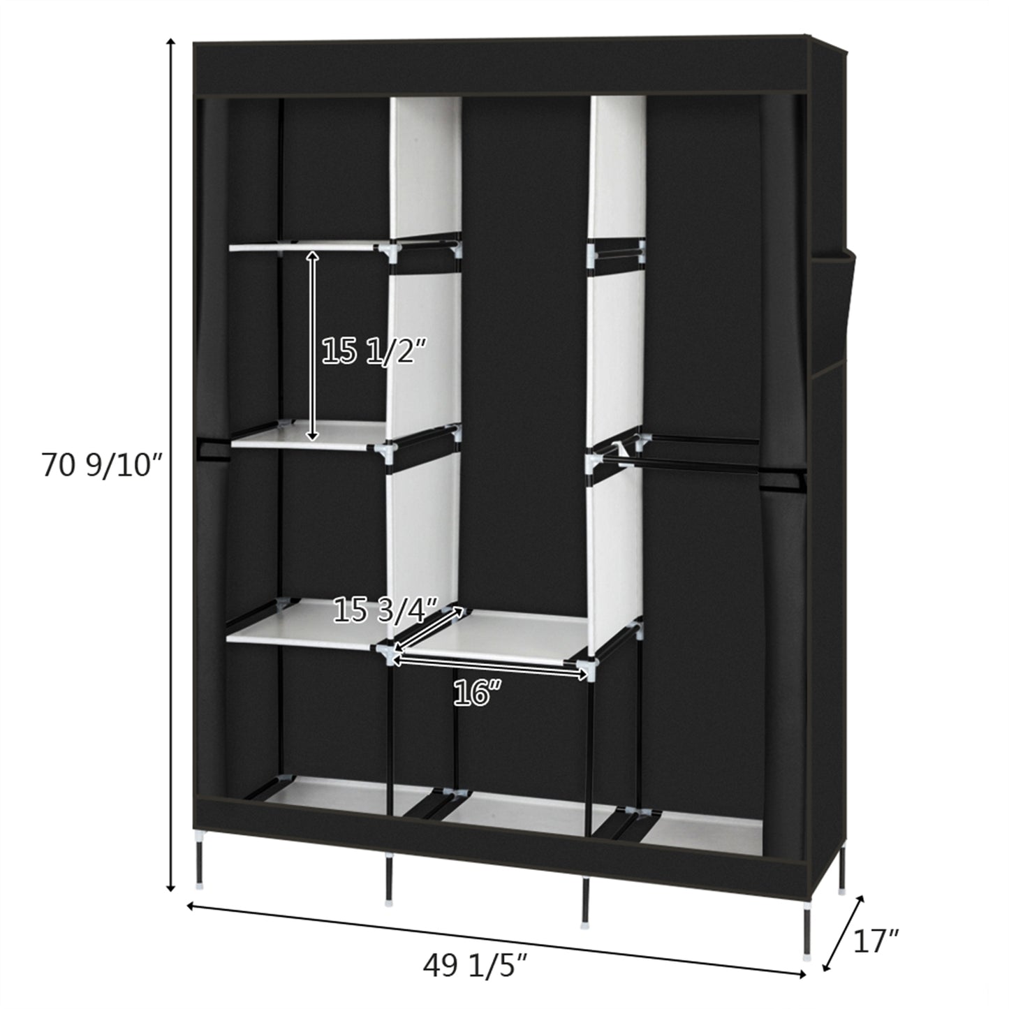 4 Layer 8 Compartment Fabric Wardrobe - Black