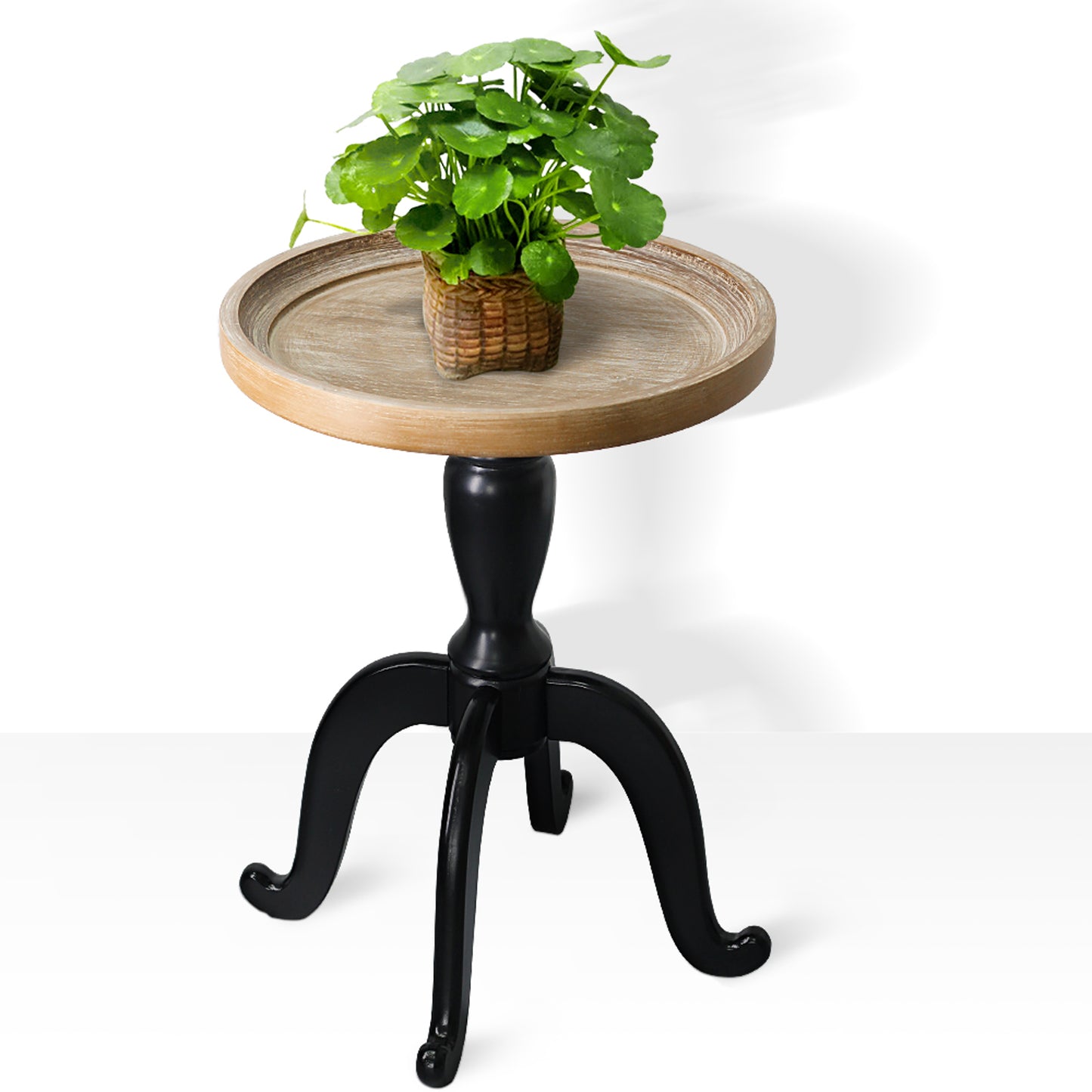 French Country Side Table with Octagonal Top, Natural + Black